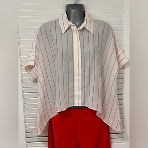 Alice + Olivia “Edyth” button front striped high-low oversized blouse size Small